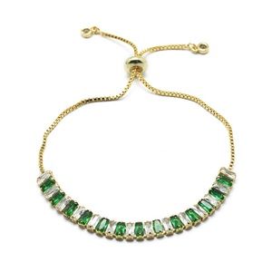 Golden Brass Cubic Zirconia Bolo Slider Box Tennis Bracelet